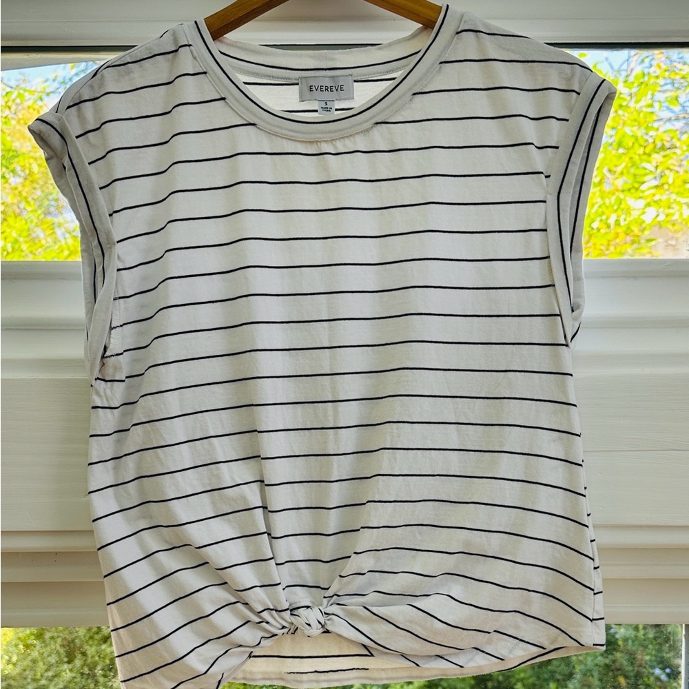 Evereve White and Black Striped Muscle Tee